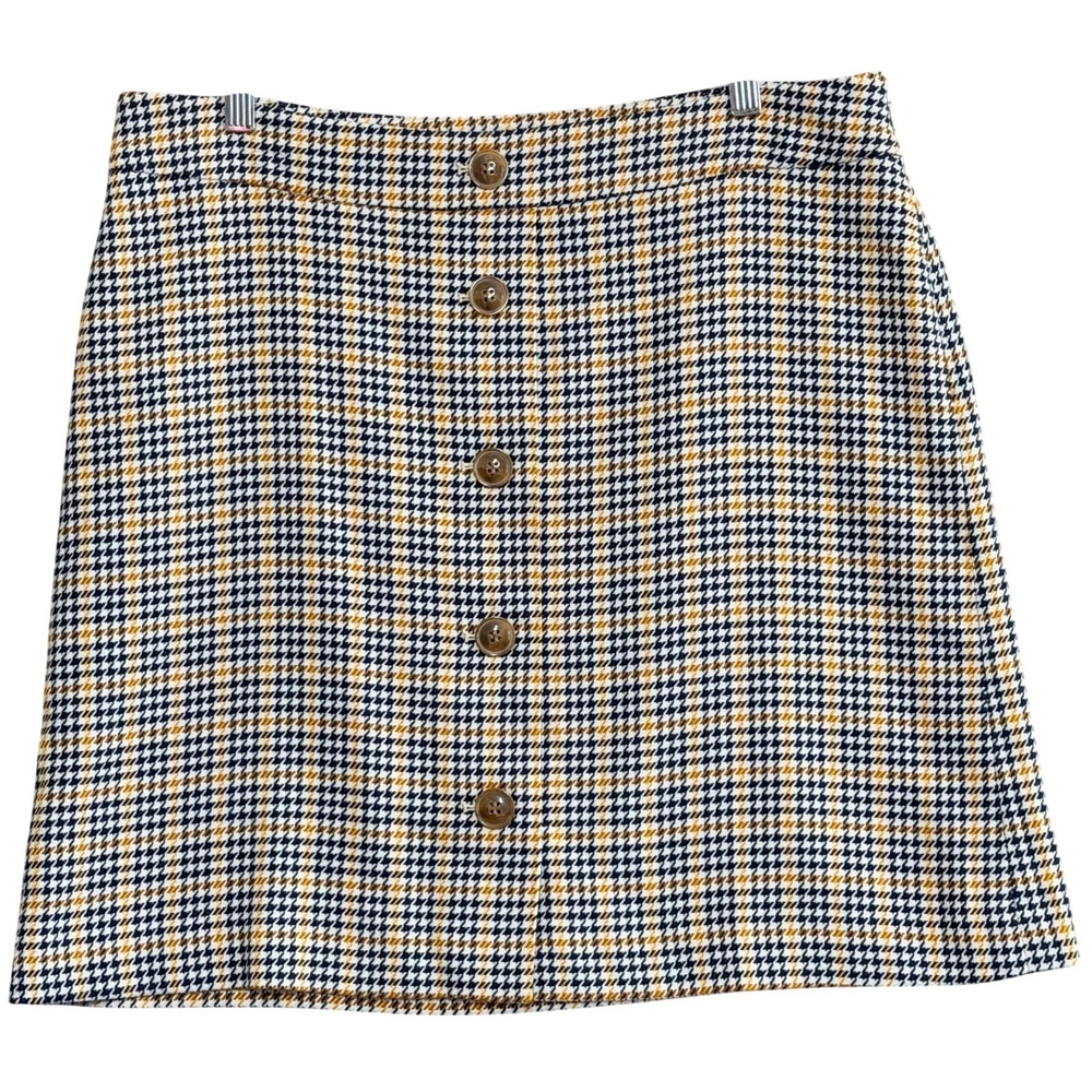Ann Taylor‎ Factory Houndstooth Button A-Line Skirt 12P Academia Preppy Clean